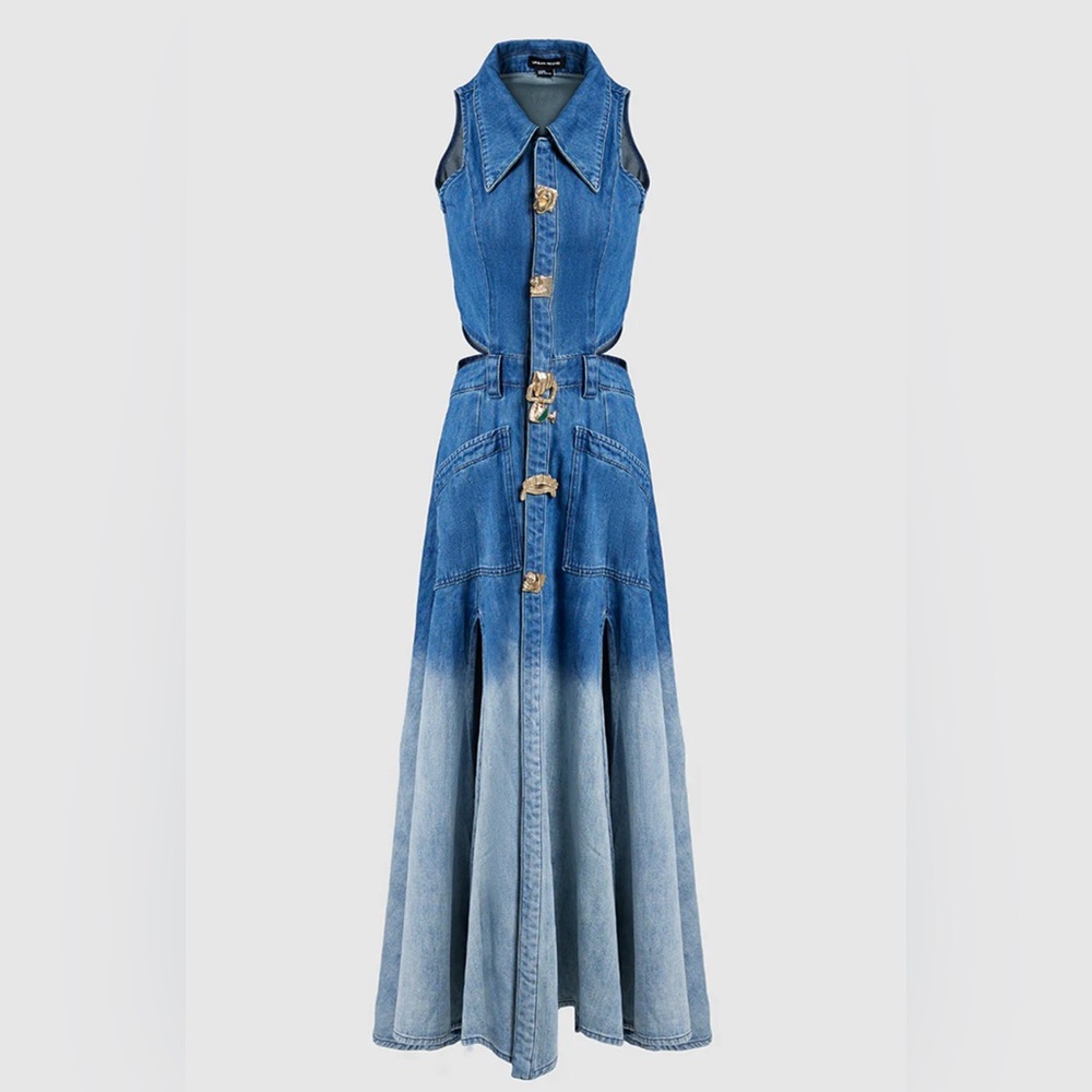 Viral Urban Revivo GRADIENT CUT-OUT SLEEVELESS DENIM DRESS
